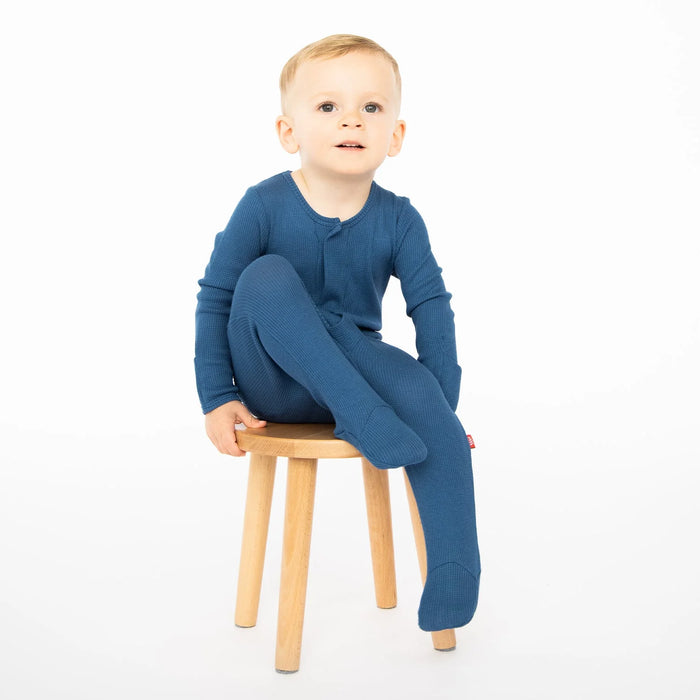 Dark Blue Waffle Footie 3-6mos