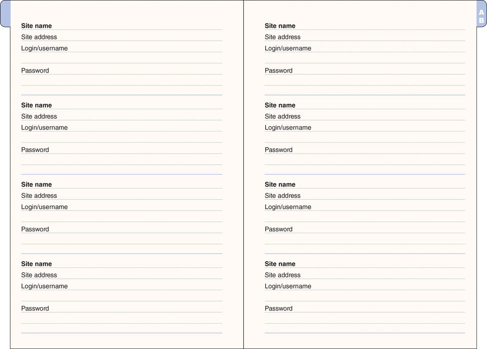Internet Address & Password Logbook