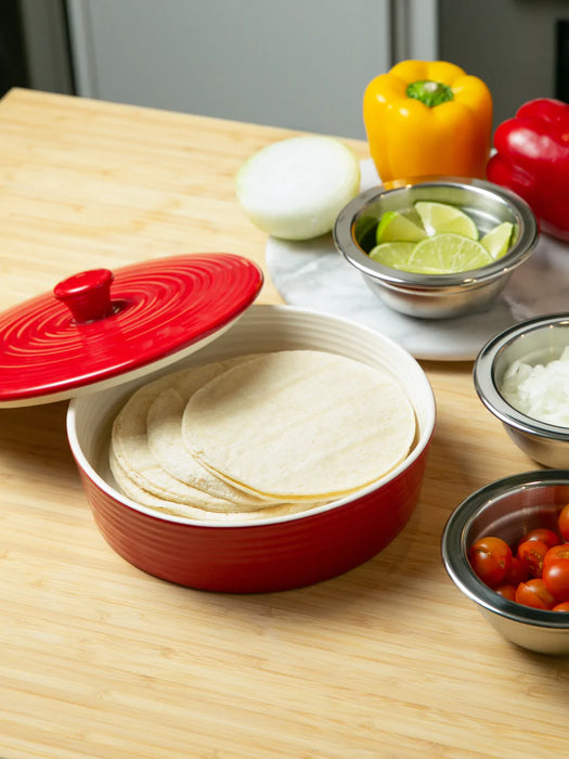 Red Stoneware Tortilla Warmer 8"