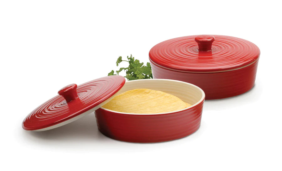 Red Stoneware Tortilla Warmer 8"