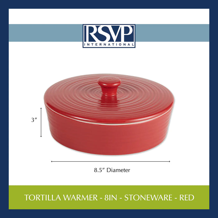 Red Stoneware Tortilla Warmer 8"