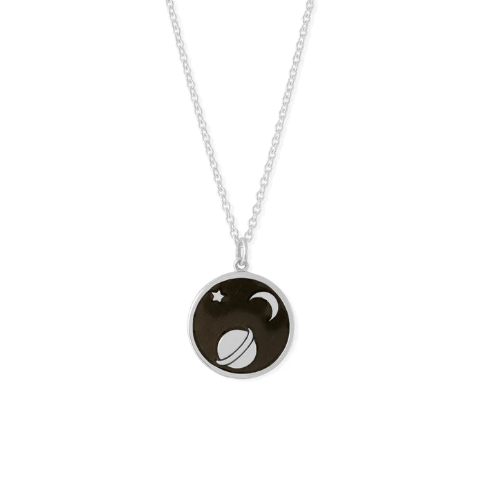 Silver Moon and Saturn Necklace