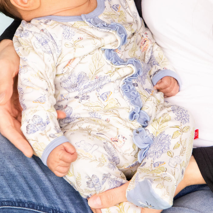 Blue Blossom Ruffle Footie 3-6m