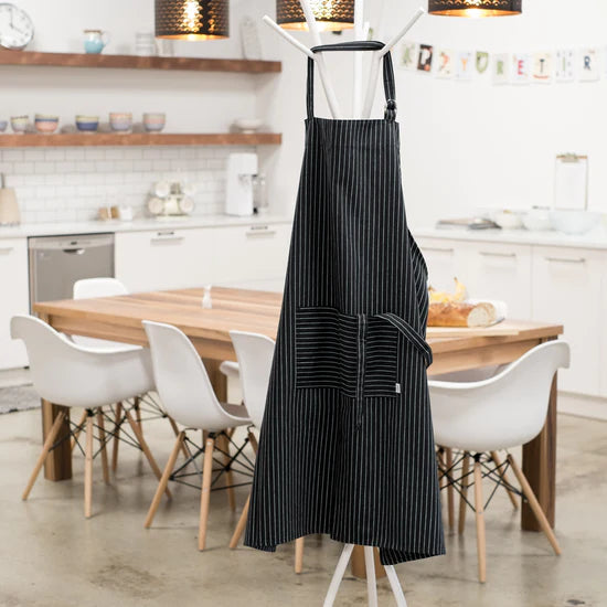 Mighty Pinstripe Black Apron