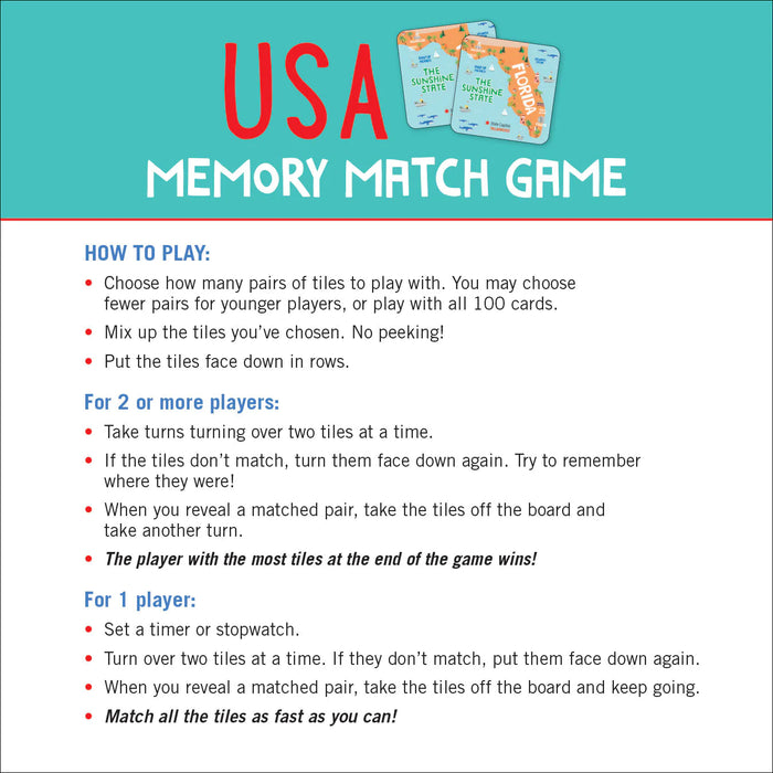 USA Memory Match Game