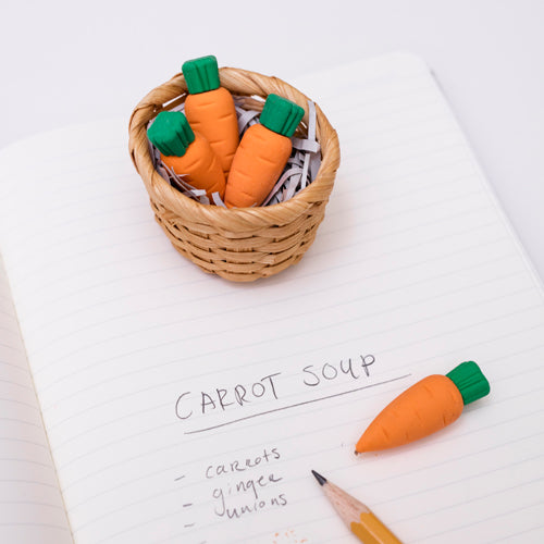 Carrot Erasers in a Basket